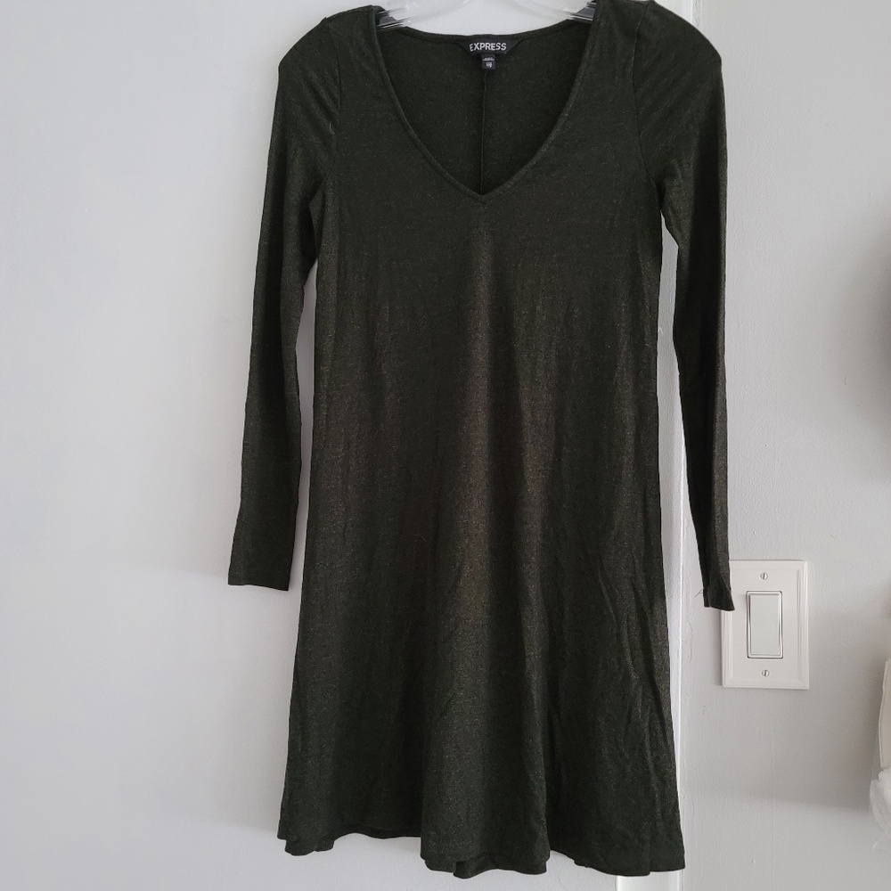 No tag Express skater dress long sleeve (Xxs size & dark olive color)